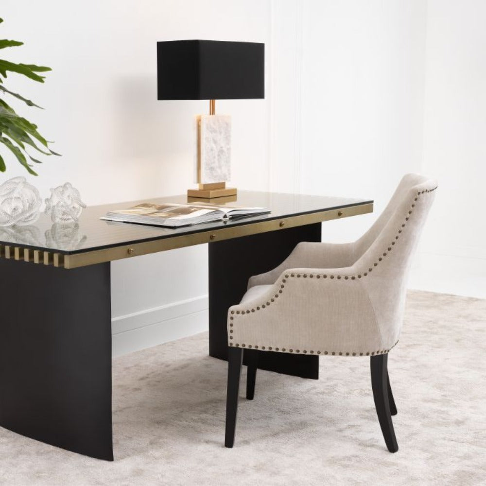 Legacy Dining Chair in Clarck sand with stud detail by Eichholtz-Renaissance Design Studio