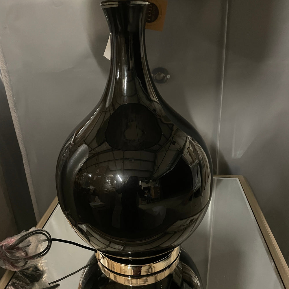Leon Black large black glass lamp with black shade