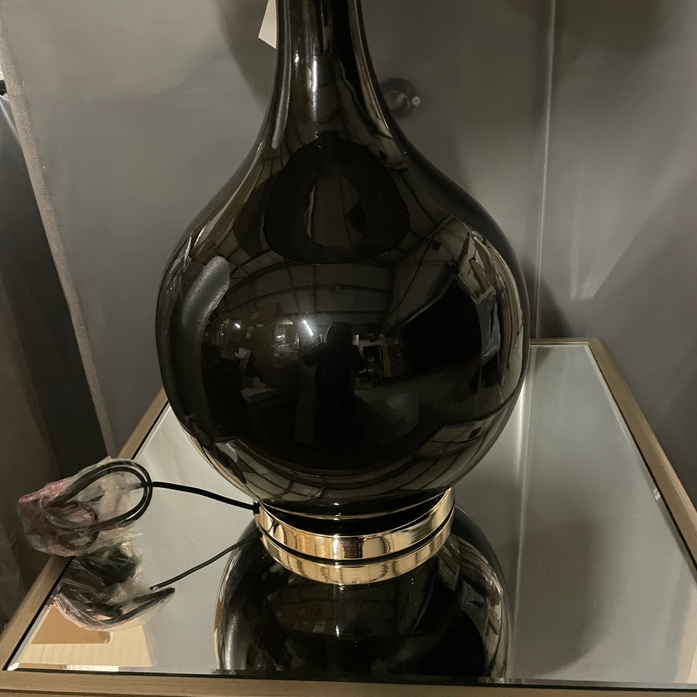 Leon Black large black glass lamp with black shade