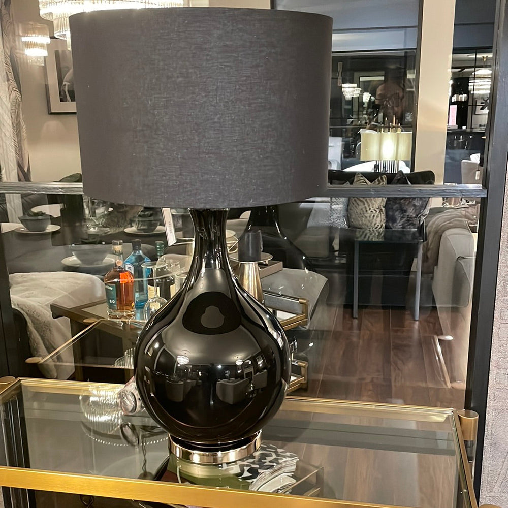 Leon Black large black glass lamp with black shade