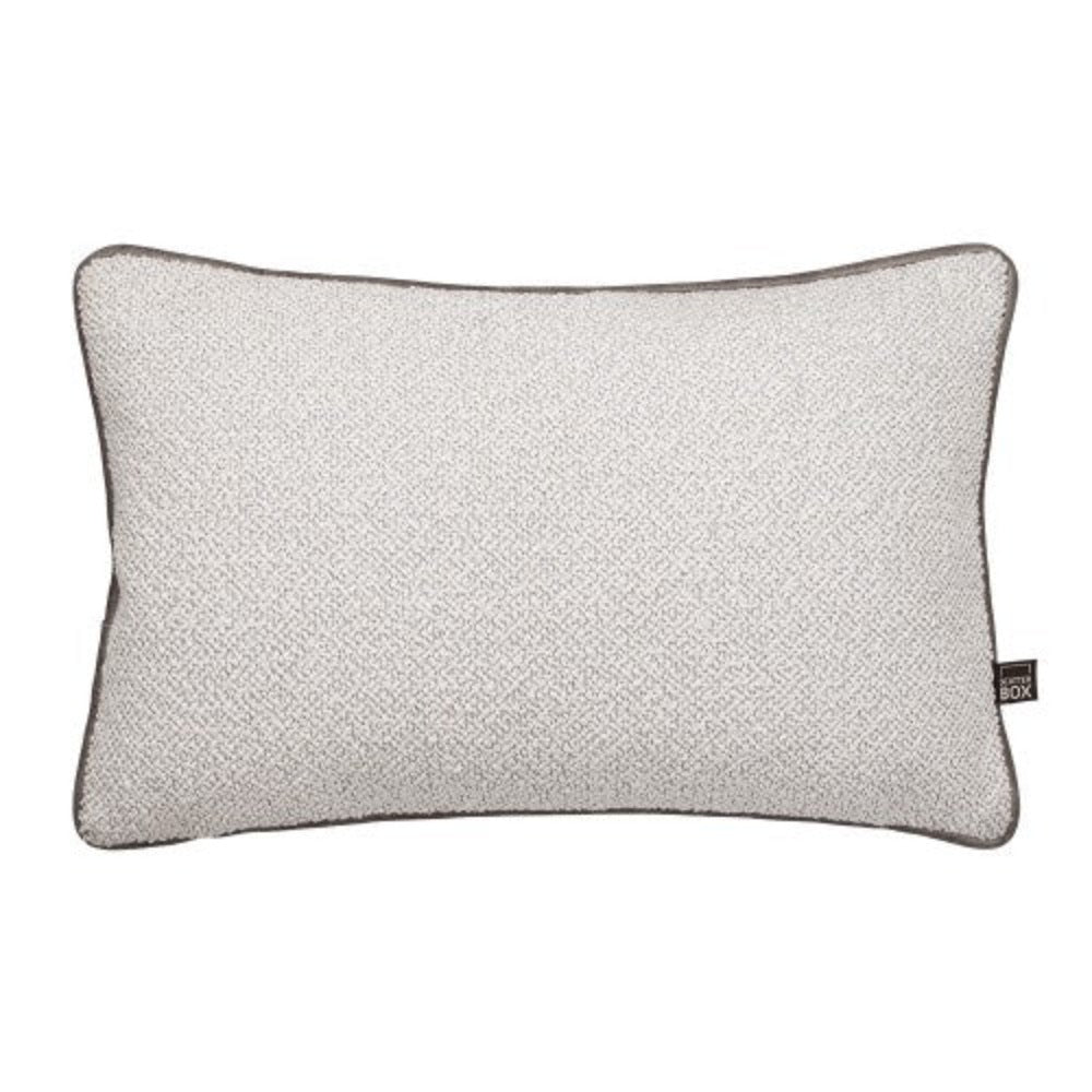 Leyla Boucle feather filled Cushion in 3 Sizes Taupe piping