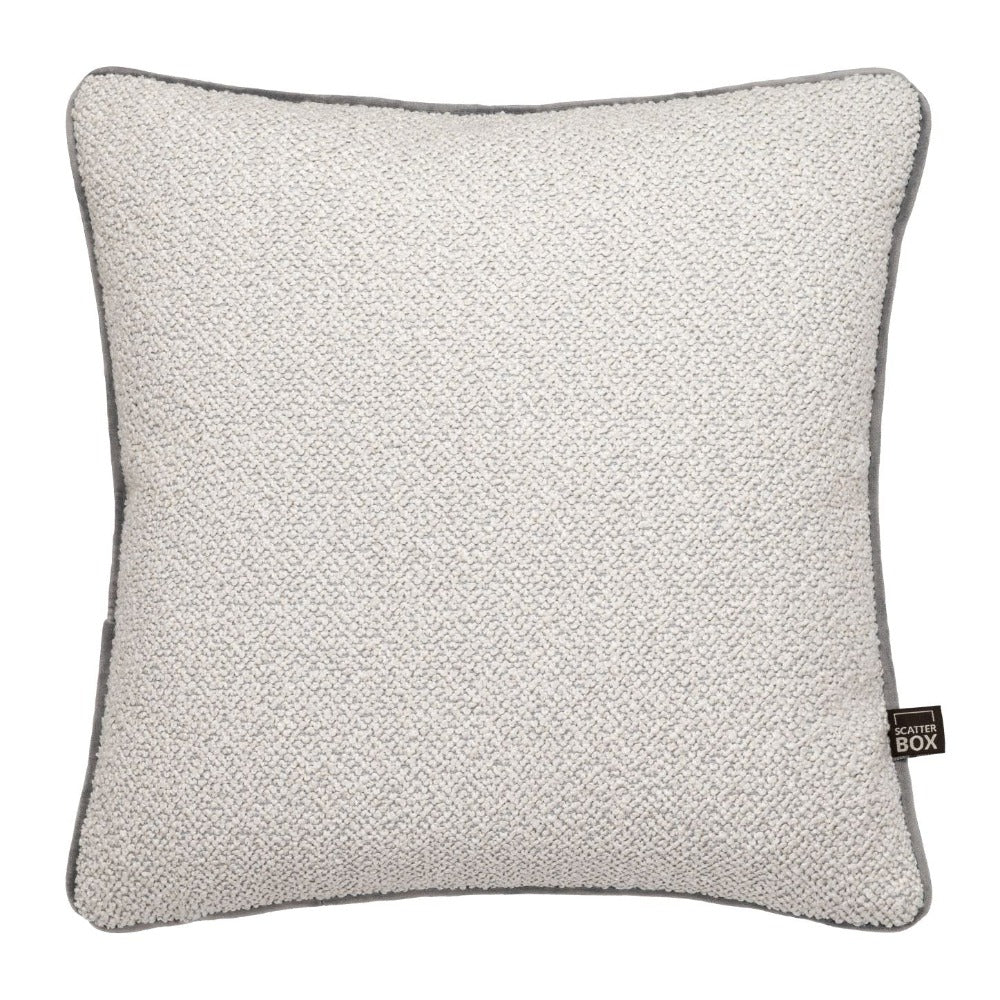 Leyla Boucle feather filled Cushion in 3 Sizes Taupe piping