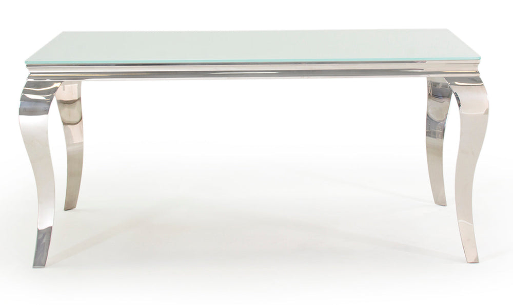 Louis white dining table 160 cm chrome and white glass reduced clearance offer