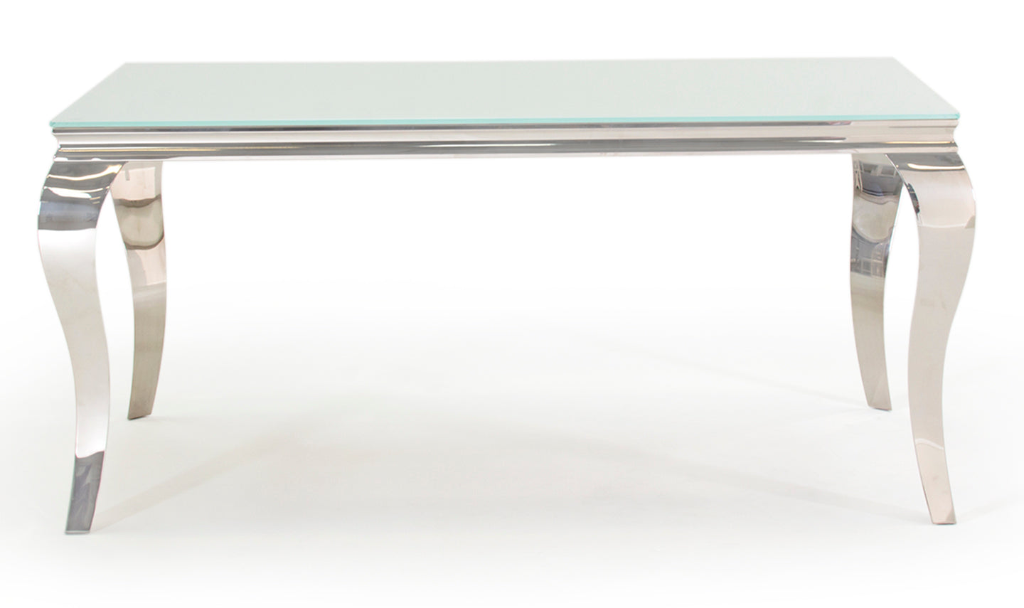 Louis white dining table 160 cm chrome and white glass reduced to clear-Renaissance Design Studio