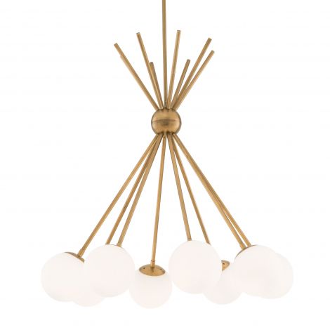 Lucy Chandelier in antiqued brass and white glass  by Eichholtz.