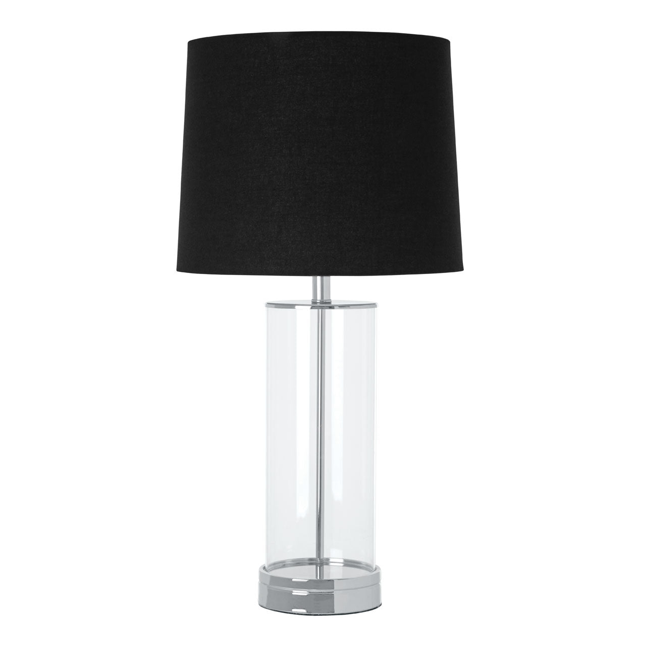 Ludo designer lamp with cylinder clear base and black shade-Renaissance Design Studio