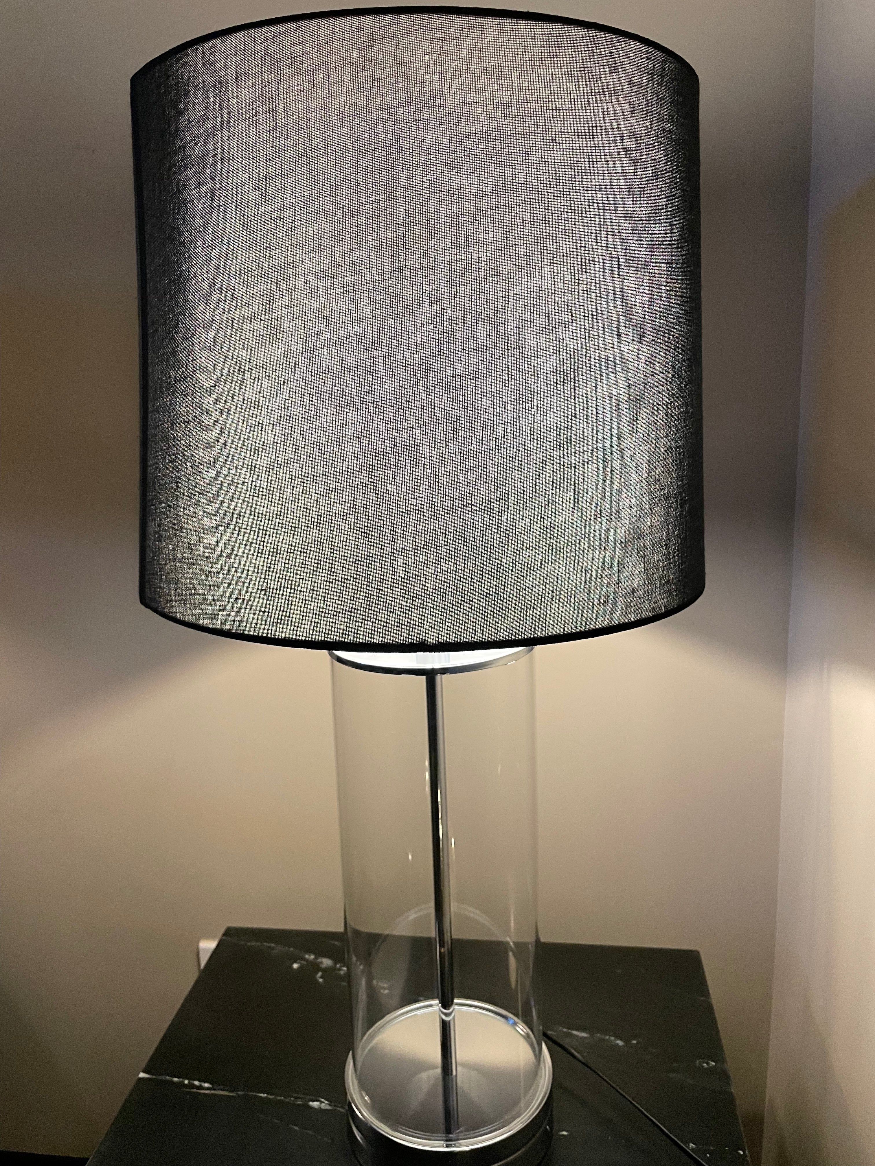 Ludo designer lamp with cylinder clear base and black shade-Renaissance Design Studio