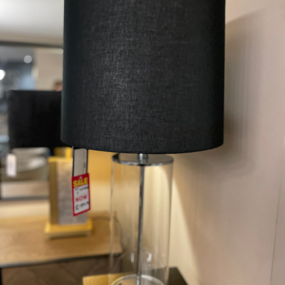 Ludo designer lamp with cylinder clear  base and black shade