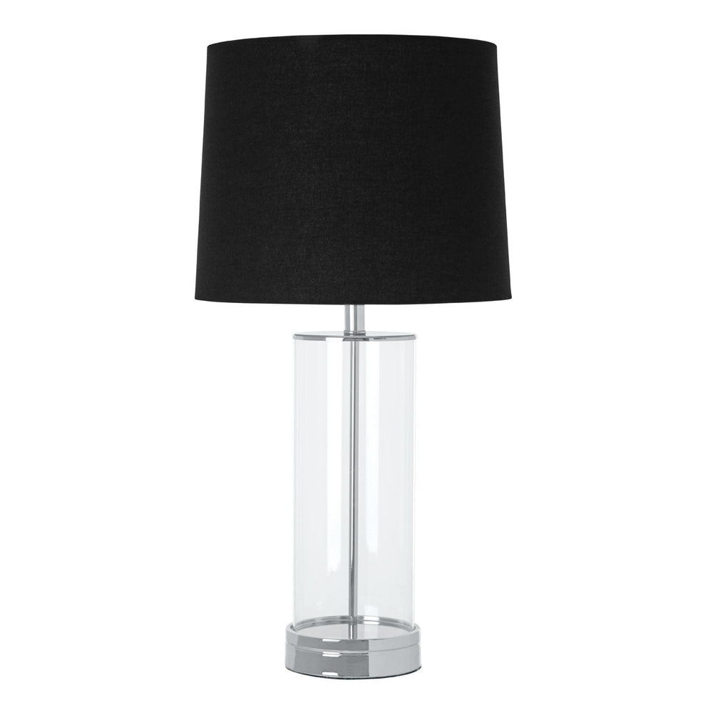 Ludo designer lamp with cylinder clear  base and black shade