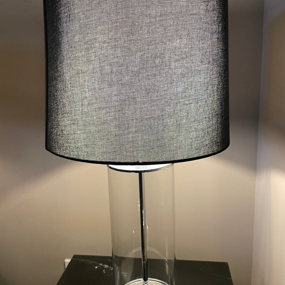 Ludo designer lamp with cylinder clear  base and black shade