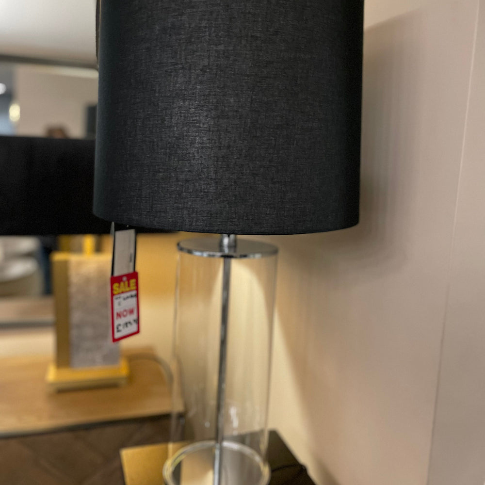 Ludo designer lamp with cylinder clear  base and black shade