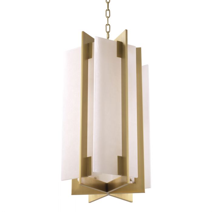 Lugano 5 light chandelier in ant brass and alabaster  by Eichholtz.