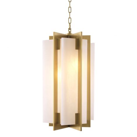 Lugano 5 light chandelier in ant brass and alabaster  by Eichholtz.