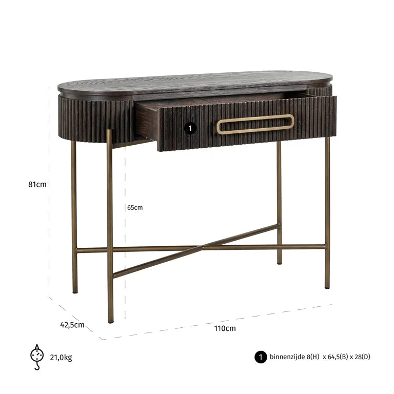 Lulu Console Table In brown & Brushed Gold-Renaissance Design Studio