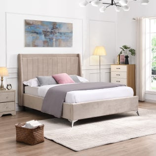 Madison winged beige velvet bed