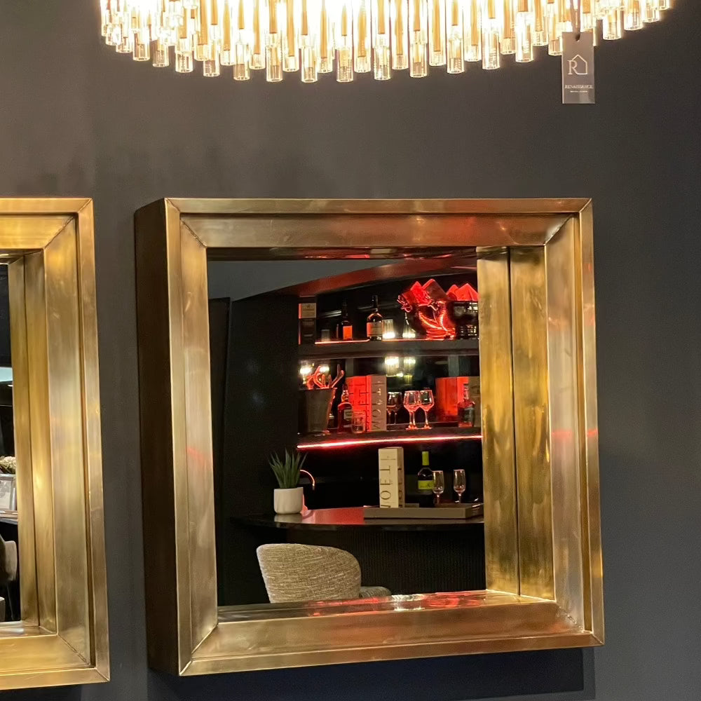 Magenta Vintage Brushed Brass Designer Mirror by Eichholtz-Designer mirror-Renaissance Design Studio