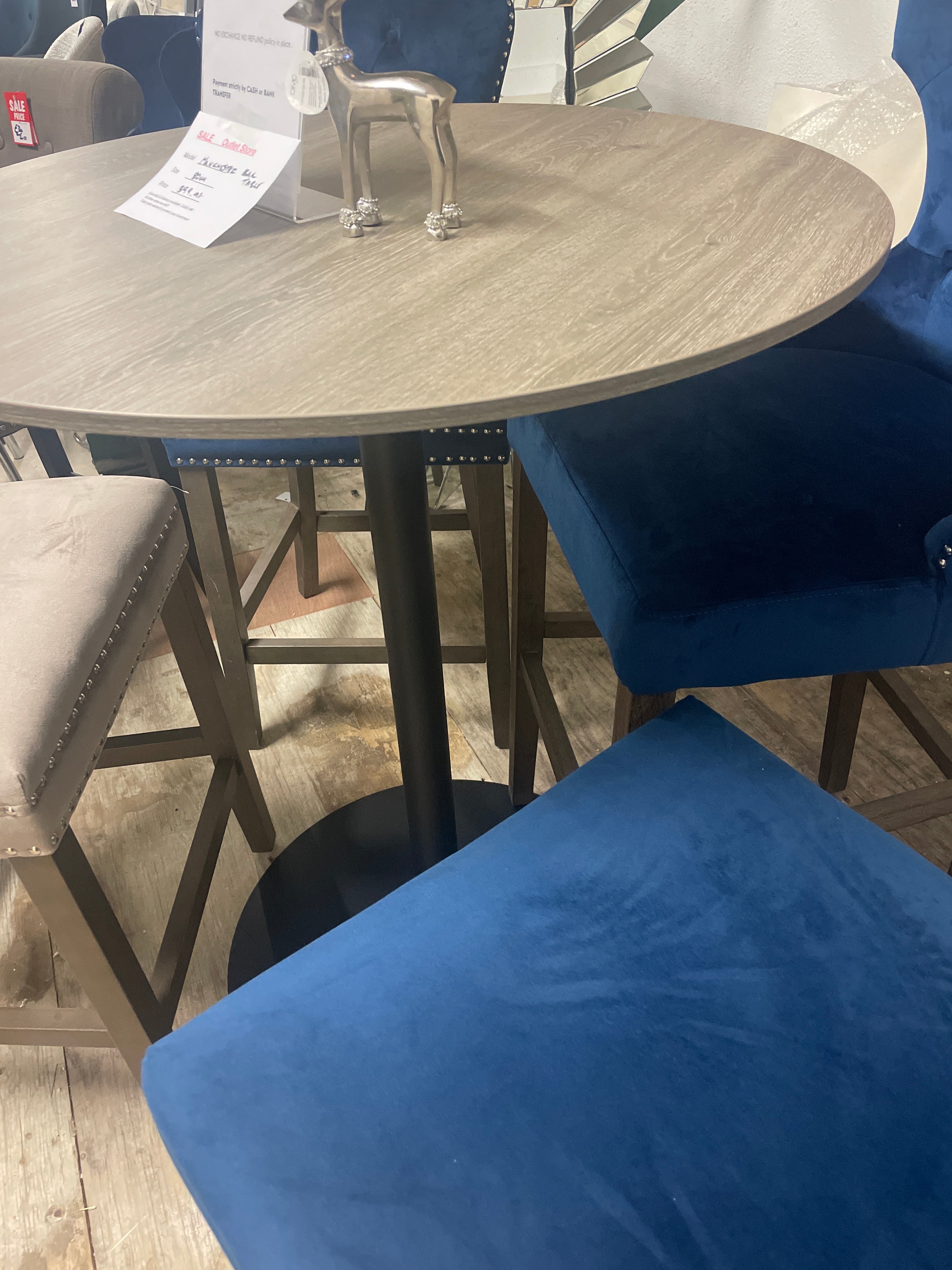 Manchester Round Bar Table 80cm Grey oak with smart top-Renaissance Design Studio