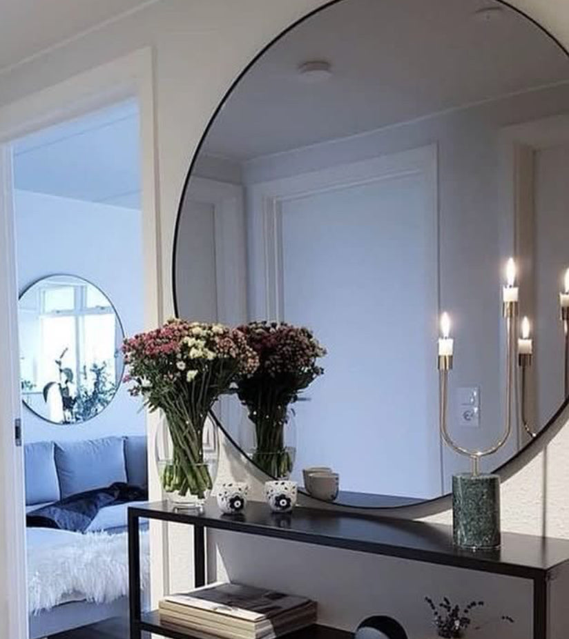 Manhattan Palace Round Minimalist Round Mirror With Slim Frame In Black-Renaissance Design Studio