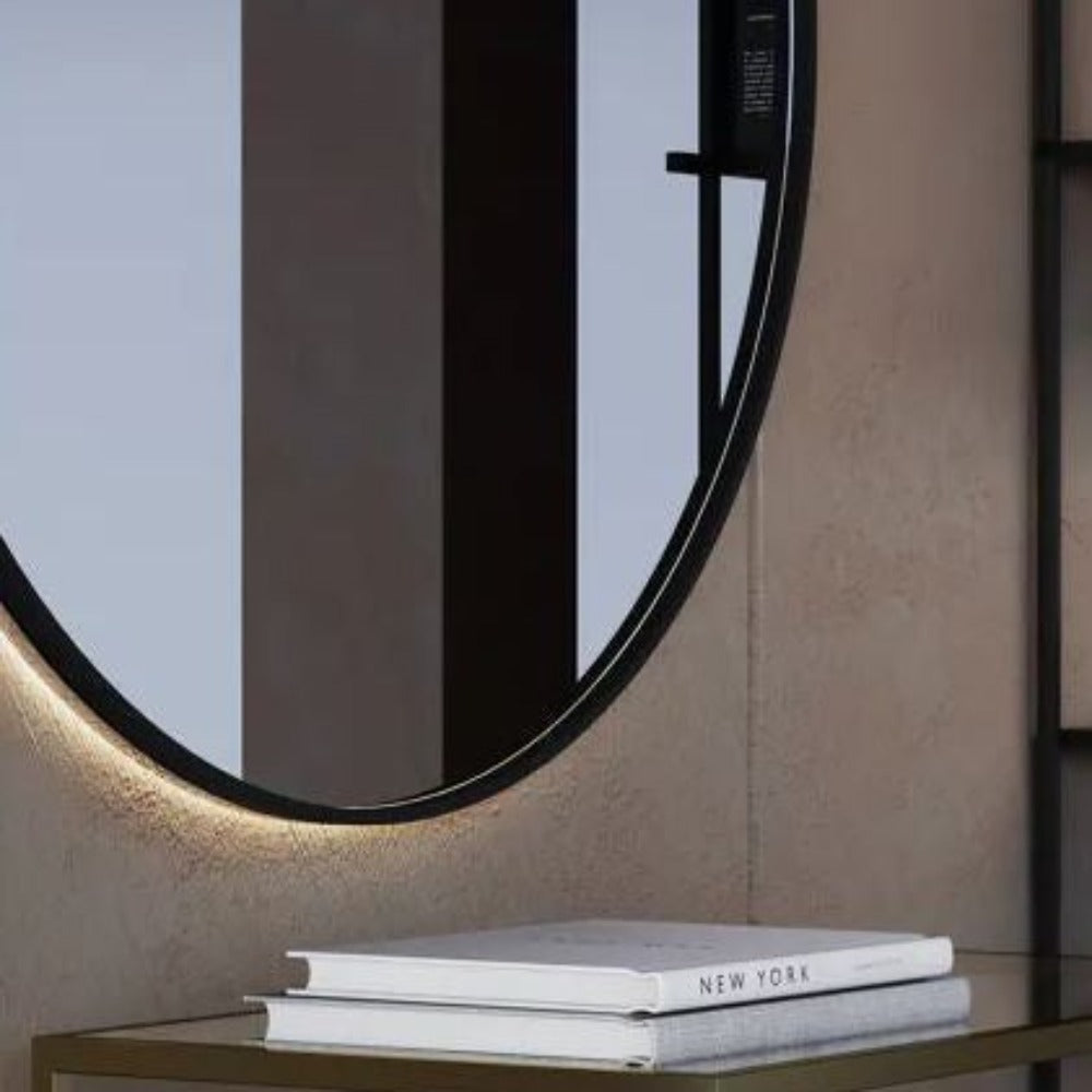 Manhattan Palace Round Minimalist Round Mirror With Slim Frame In Black-Renaissance Design Studio