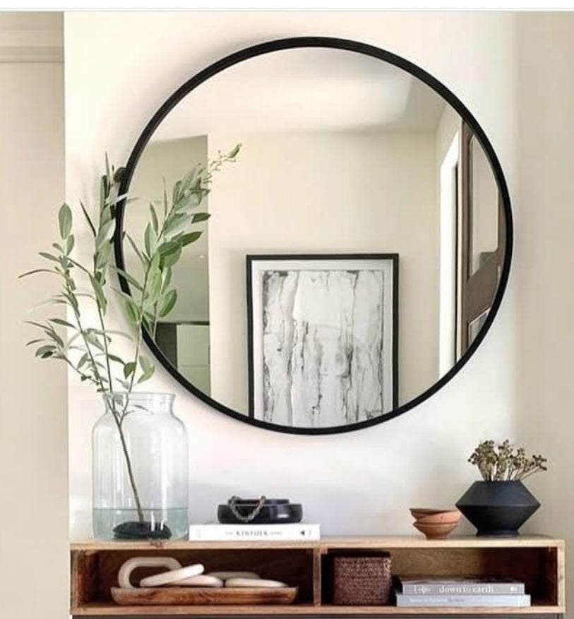 Manhattan Palace Round Minimalist Round Mirror With Slim Frame In Black-Renaissance Design Studio