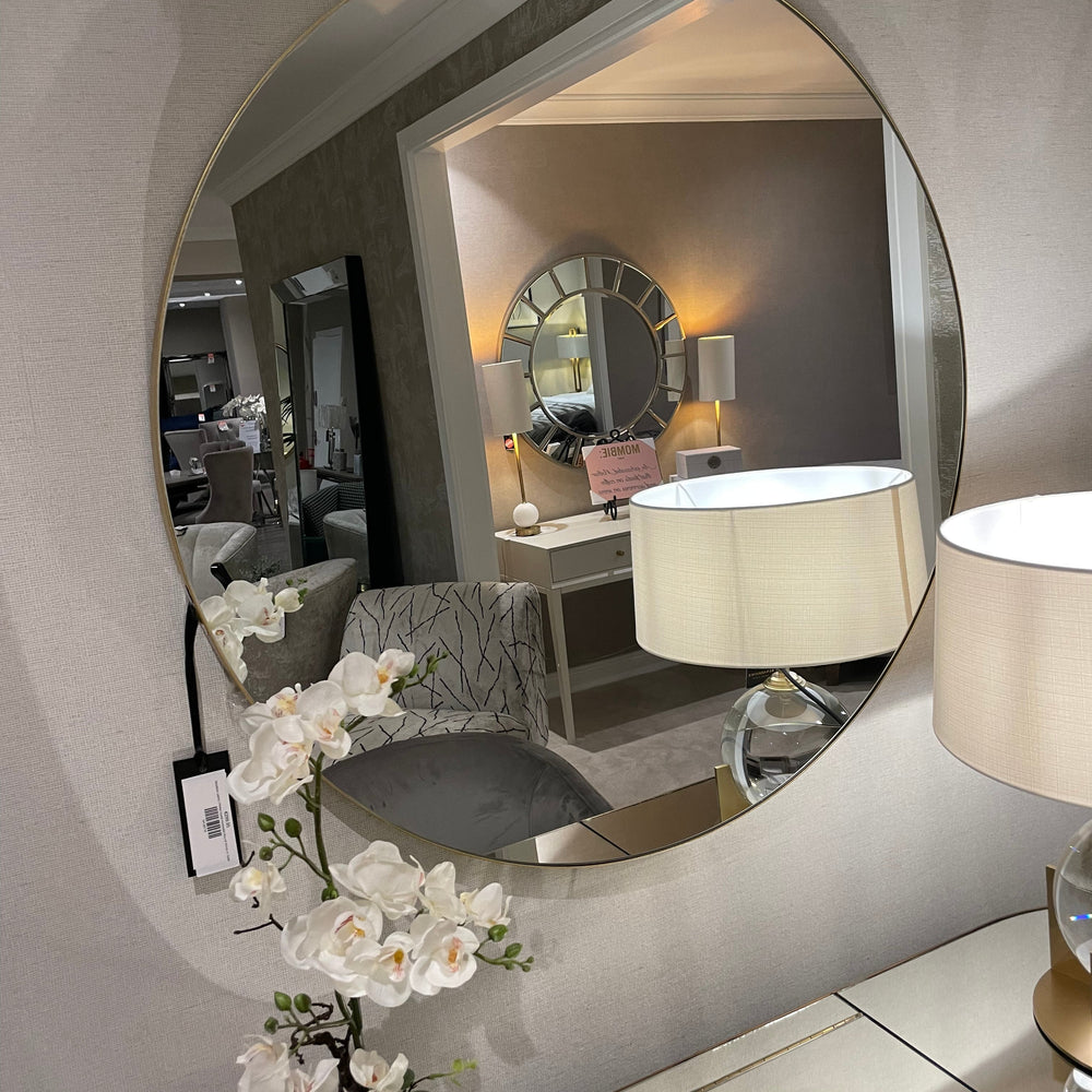 Manhattan  palace round minimalist Round Mirror  with slim frame in Gold reduced price
