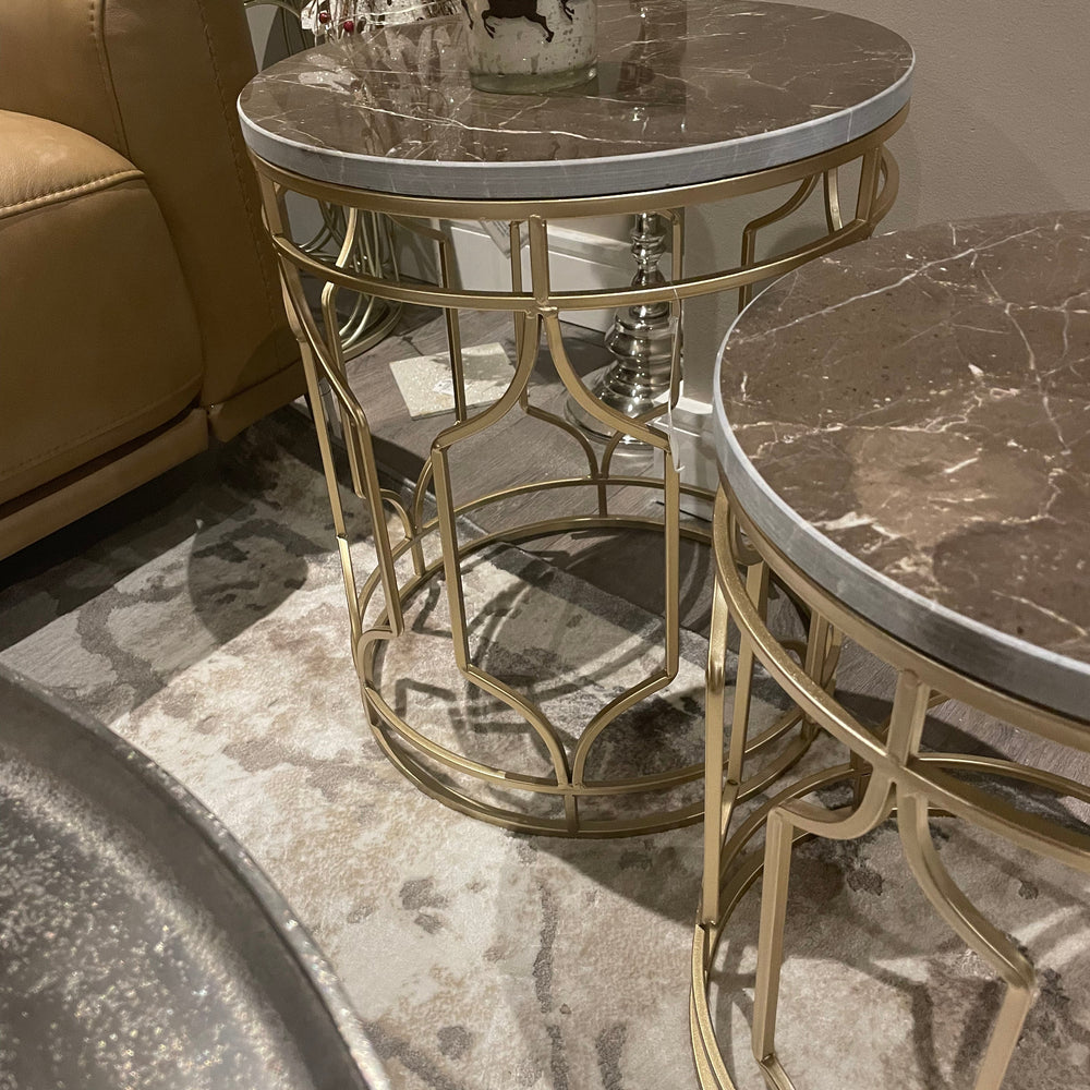 Marble  side tables with gold base sold each