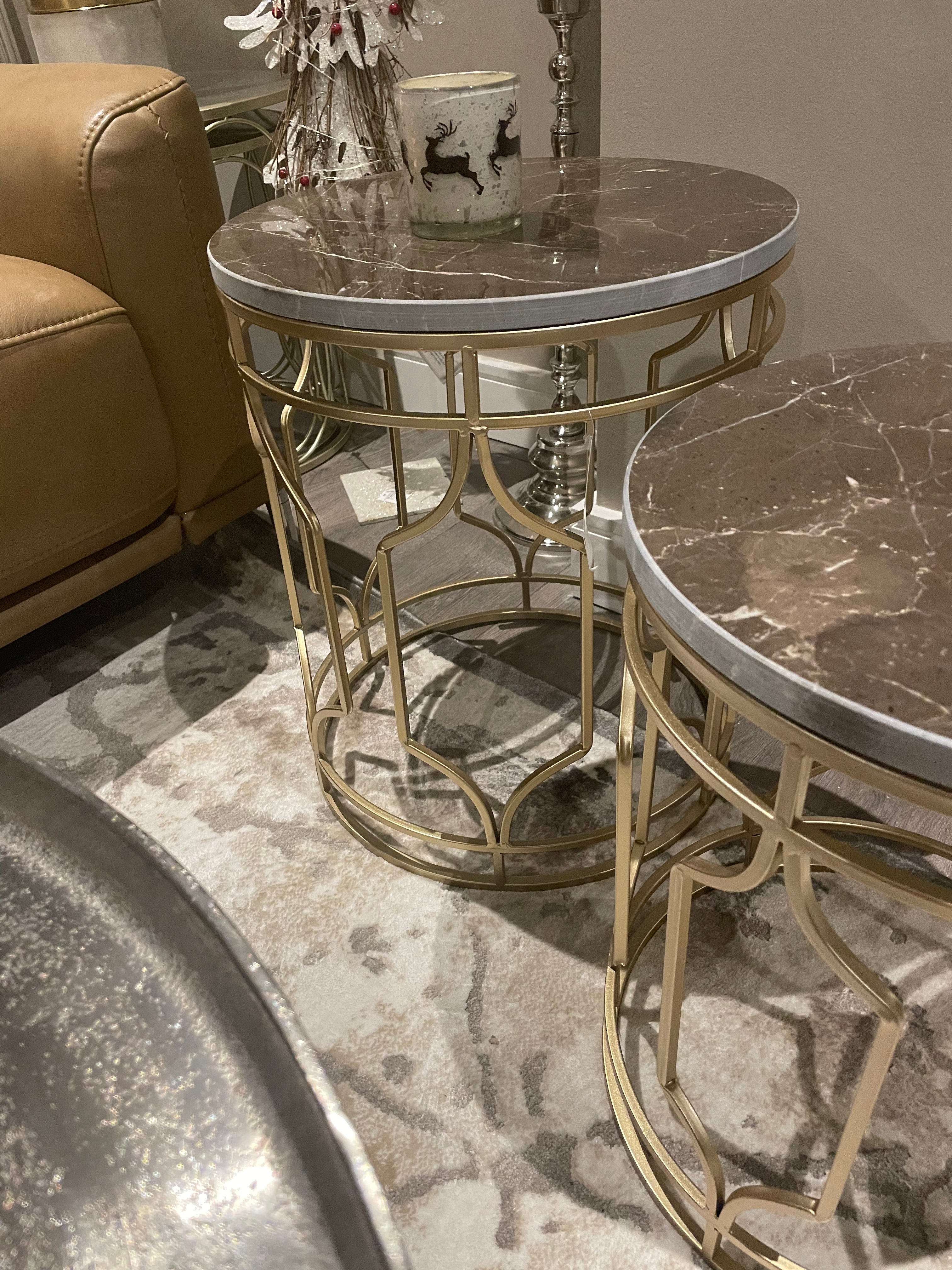 Marble side tables with gold base sold each-Renaissance Design Studio