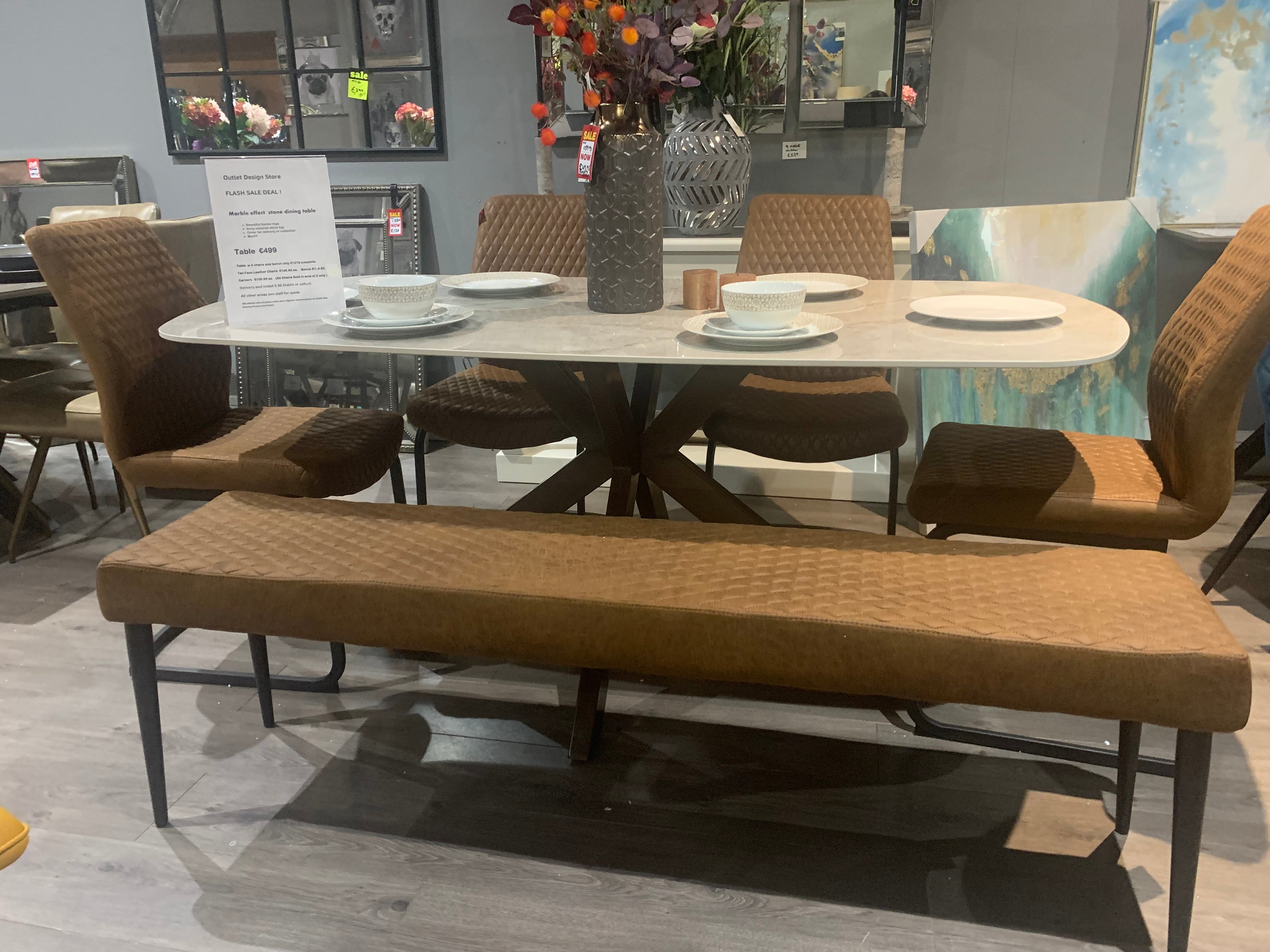 Marin dining table w marble effect top 180 cm and spider leg-Renaissance Design Studio