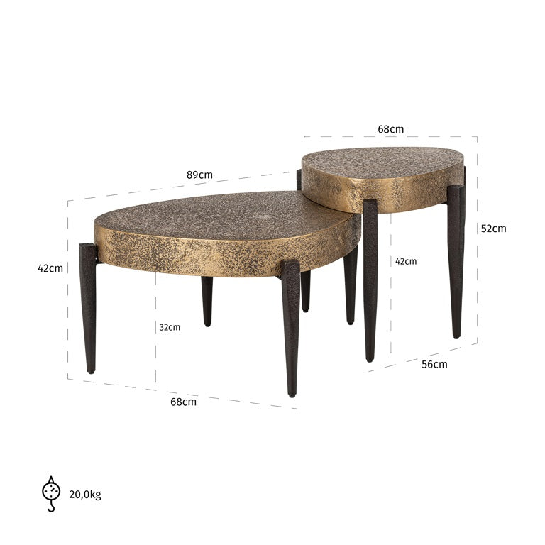 Marquee. nest of coffee tables  with distressed finish