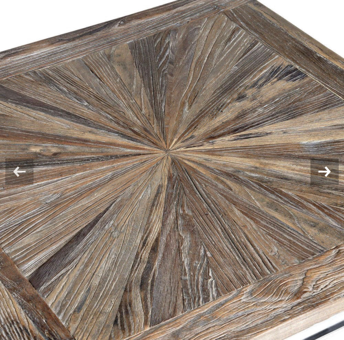 Mayfair reclaimed elm herringbone and stainless console table one only ! REDUCED out of box view Instore-Renaissance Design Studio