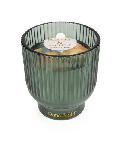 Medium Ridged Footed Glass Candle - Pear Tree & Bay Leaf