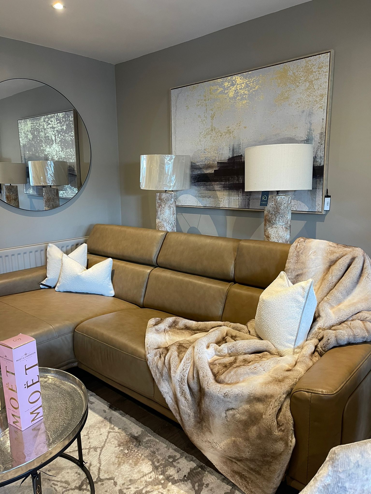 Mezzana Italian top Grade leather chaise sofa further reduced LAST ONE sold as seen-Renaissance Design Studio
