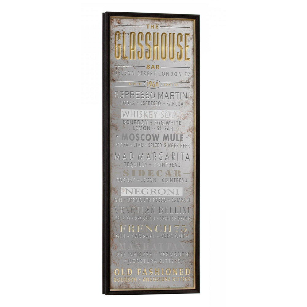 Mirrored Sign Glasshouse Cocktail Menu 117x41cm. Fabulous !