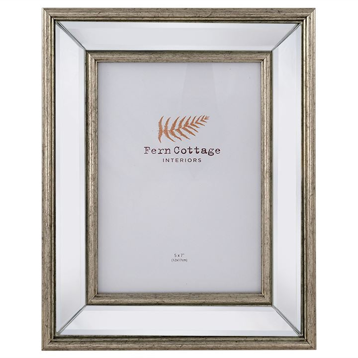 Mirrored photo frame with  brushed gold  and mirrored frame