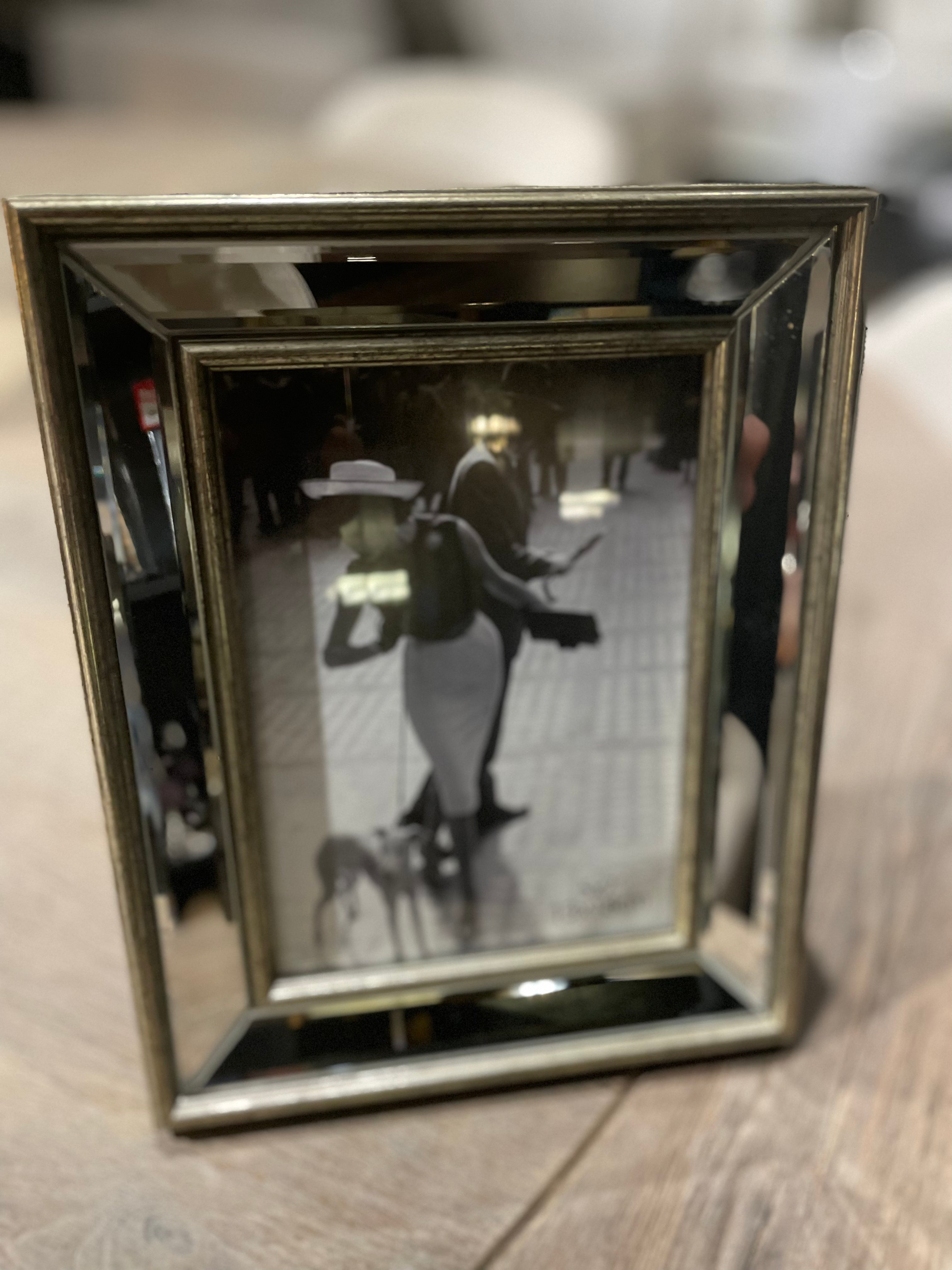 Mirrored photo frame with brushed gold and mirrored frame-Renaissance Design Studio