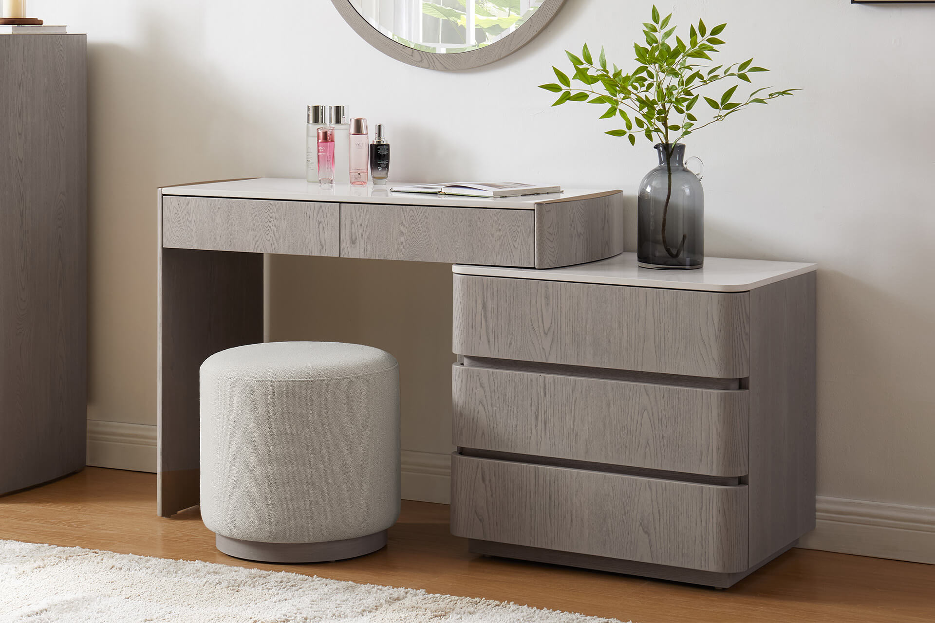 Mondi Dressing Table with 5 Drawer Chest Washed Oak-Renaissance Design Studio