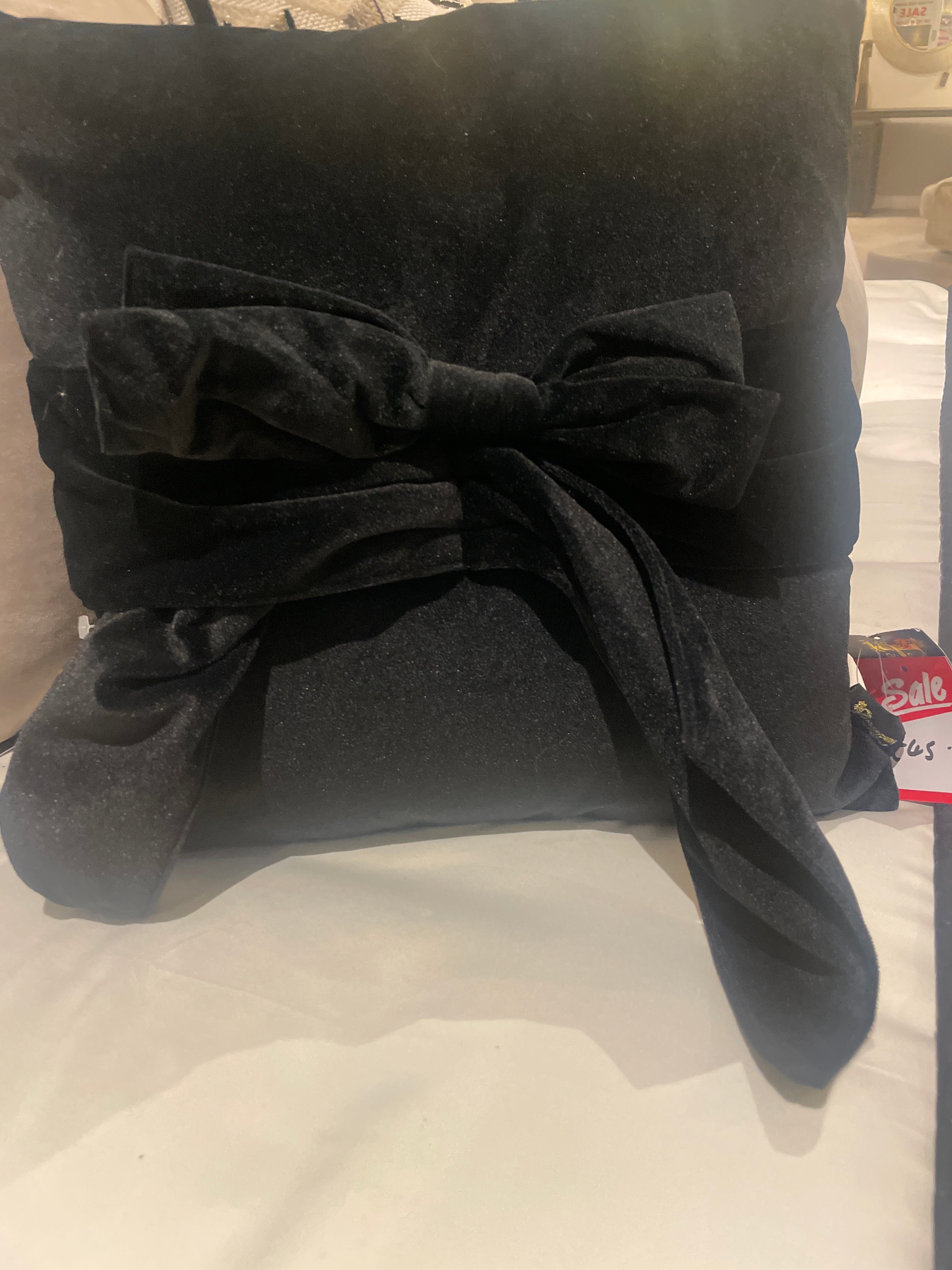 Moneypenny black tied front bow cushions-Renaissance Design Studio