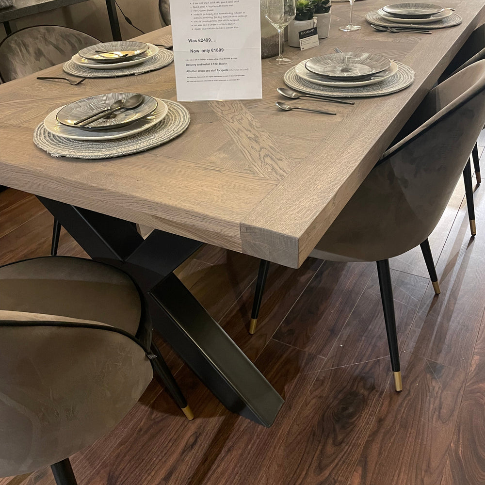 Montmarte  X Large  and wide herringbone oak  6 cm semi solid dining table REDUCED clearance almost half price