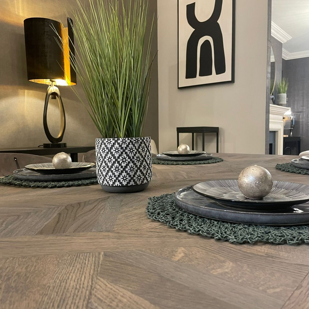 Montmarte  X Large  and wide herringbone oak  6 cm semi solid dining table REDUCED clearance almost half price