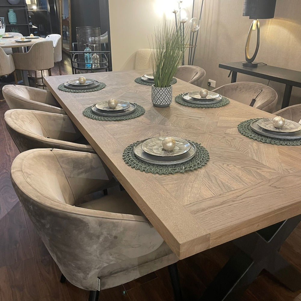 Montmarte  X Large  and wide herringbone oak  6 cm semi solid dining table REDUCED clearance almost half price
