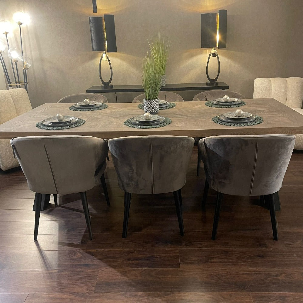 Montmarte  X Large  and wide herringbone oak  6 cm semi solid dining table REDUCED clearance almost half price
