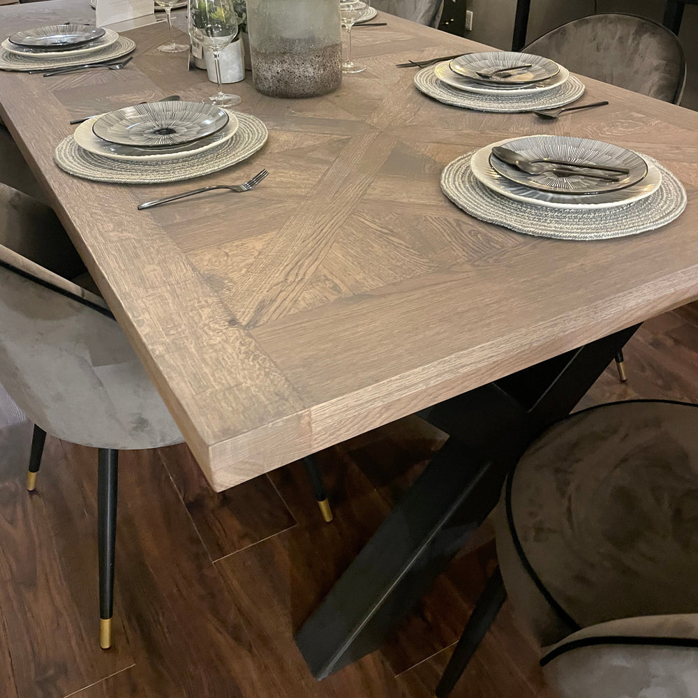 Montmarte  X Large  and wide herringbone oak  6 cm semi solid dining table REDUCED clearance almost half price