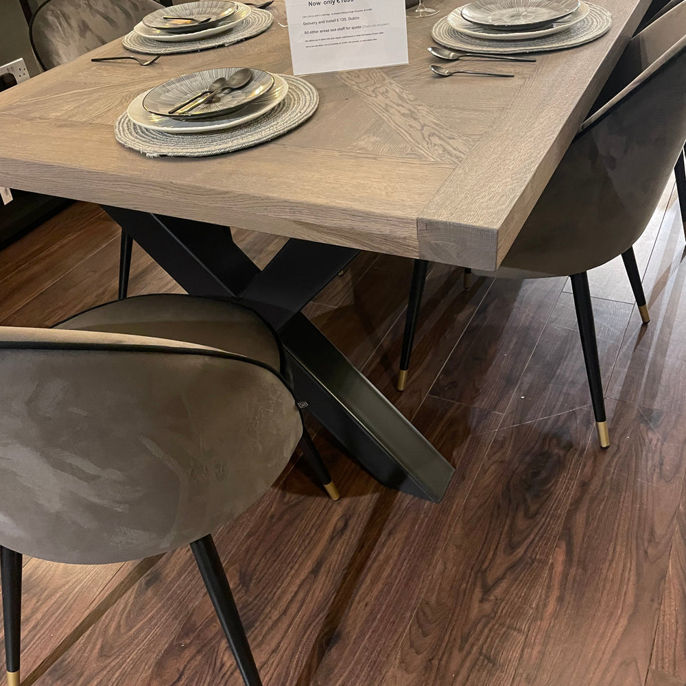 Montmarte  X Large  and wide herringbone oak  6 cm semi solid dining table REDUCED clearance almost half price