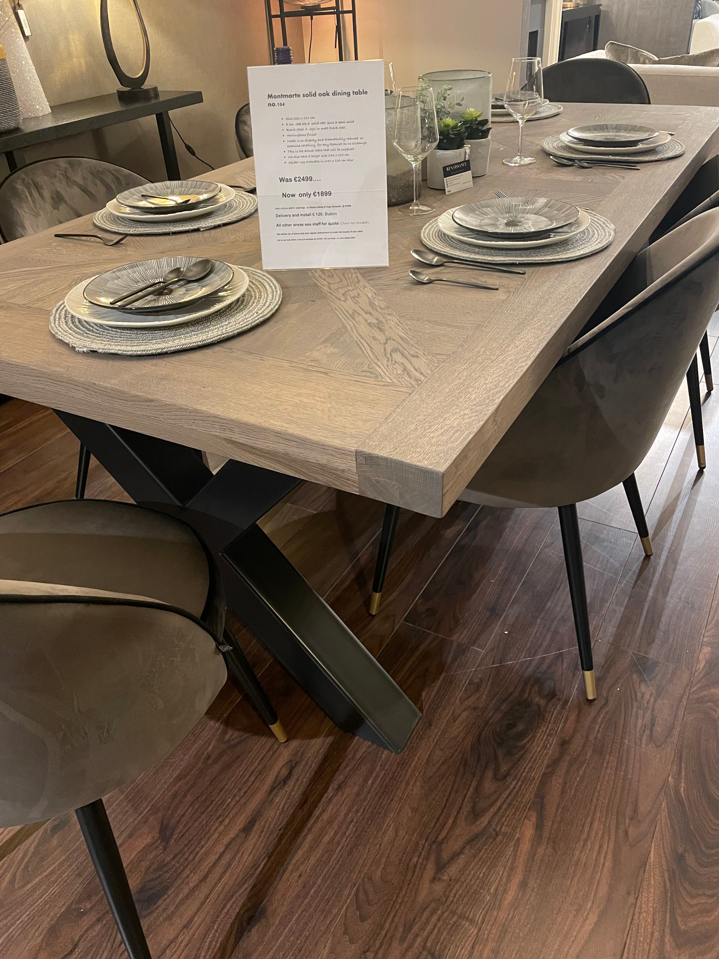 Montmarte X Large & Wide Herringbone Oak 6cm - Semi Solid Dining Table Reduced To Clear 1/2 Price-Renaissance Design Studio