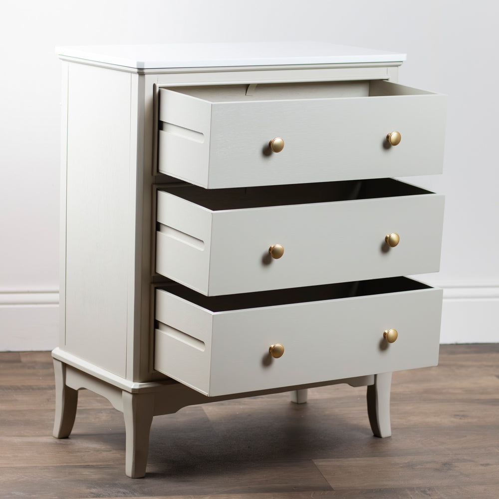 Monty 3 drawer locker bedside cabinet with marble top-Renaissance Design Studio