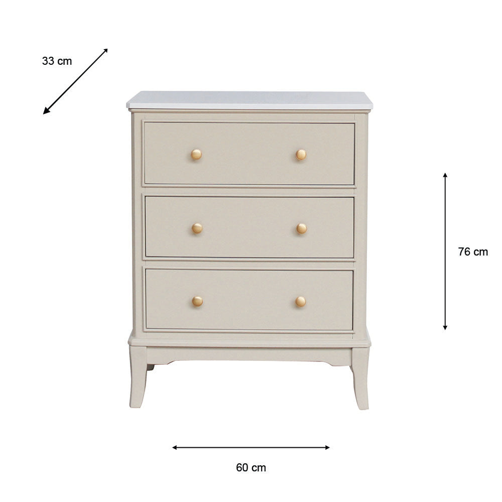Monty 3 drawer locker bedside cabinet with marble top-Renaissance Design Studio