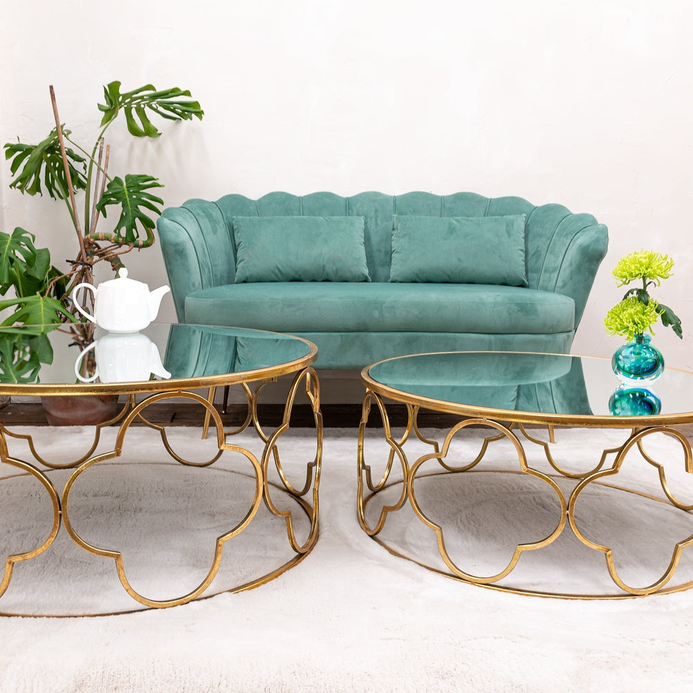 Nest of 2 gold coffee tables half price