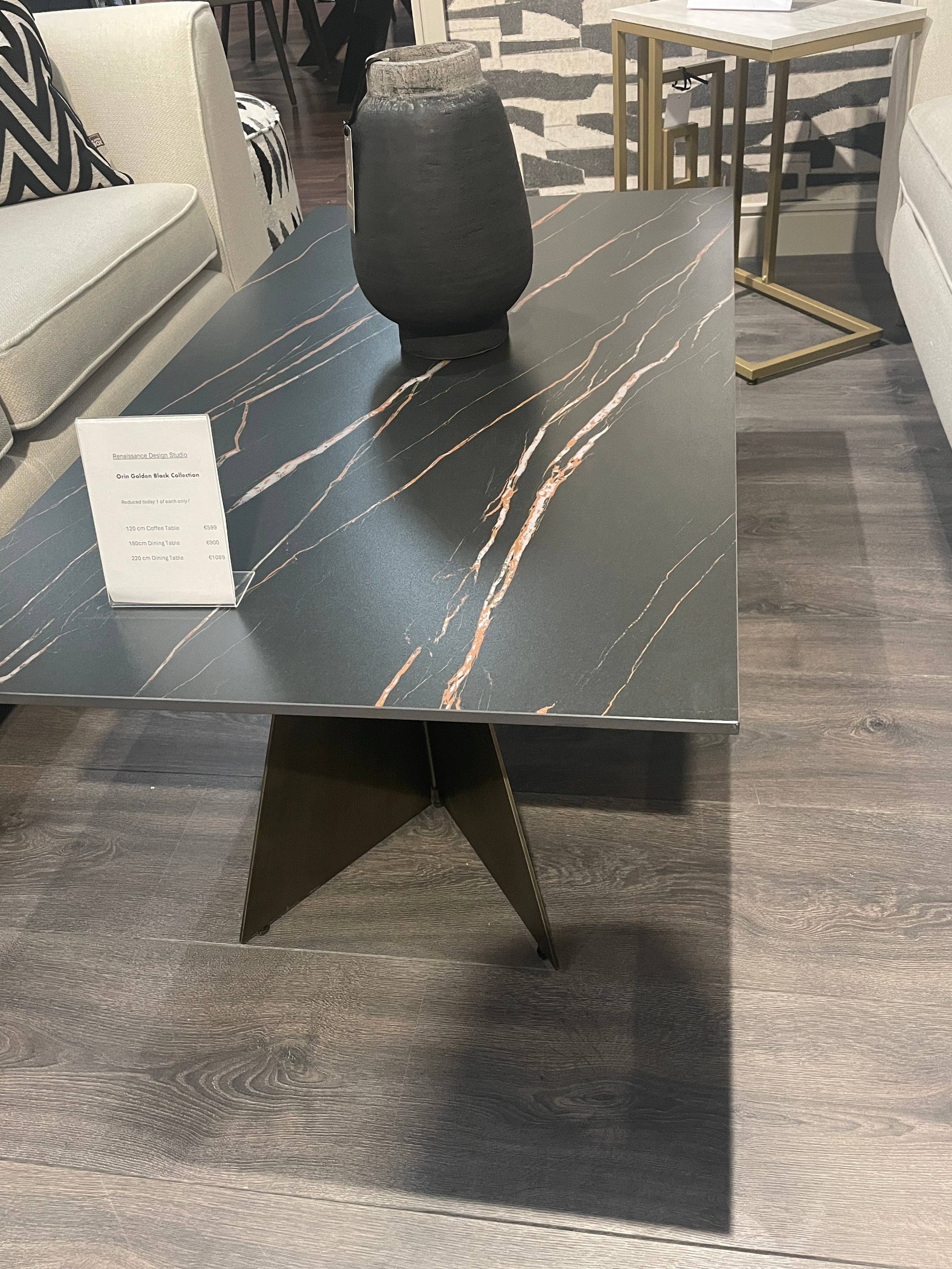 Orin Black Stone XL Dining Table 1800 Golden Black reduced-Dining Table-Renaissance Design Studio