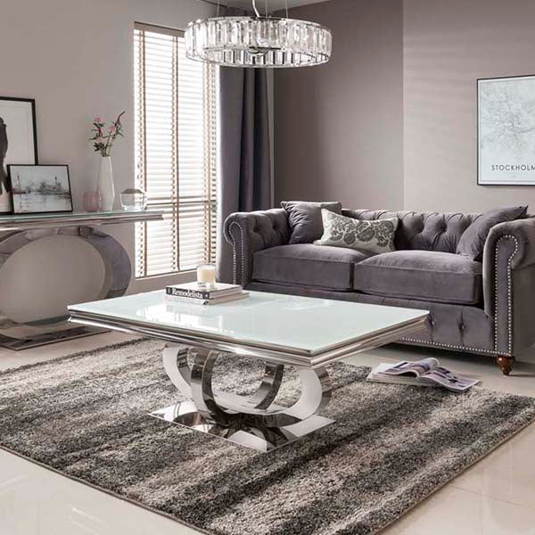 Orion white coffee table with fabulous chrome base clearance reduced Instore only-Renaissance Design Studio