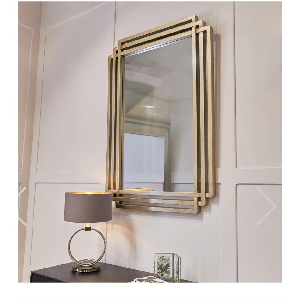 Oswin Triple Framed Mirror by RV ASTLEY, champagne silver leaf, rectangular, with geometric layered frame.